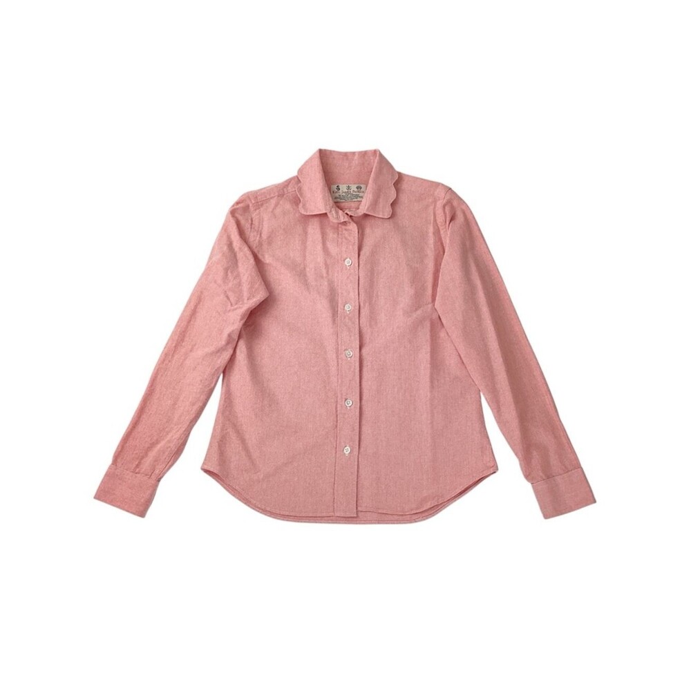 KIEL JAMES PATRICK KJP Scallop Oxford Blouse M Pink Red Cotton Collared Preppy